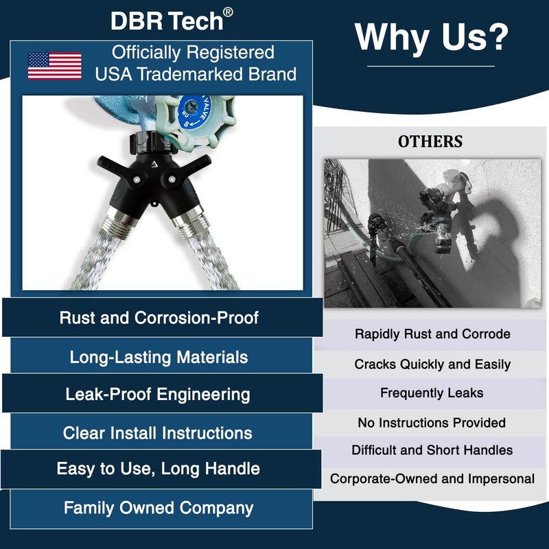 DBR Tech ® Garden Hose Splitter 2 Way Heavy Duty | Faucet Adapter with Long Handle, Outdoor Water Spigot Hose Bib Y Wye Splitter, Dual Outlet Shut Off Valve Hose Connector, Leak Free - Image 4